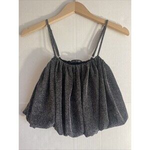 Blue Blush Women’s Black Sparkle Crop Top - Adjustable Spaghetti Strap - Small